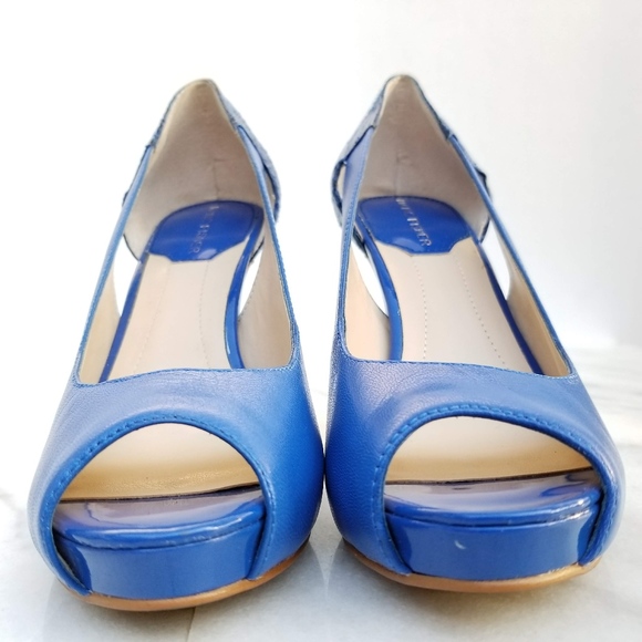 MARC FISHER Bross Peep Toe Pump Blue Leather Heel - Picture 2 of 8